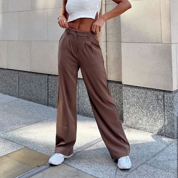 Princess Polly Archer Pants 30" High Waist Trouser Brown - Picture 1 of 12